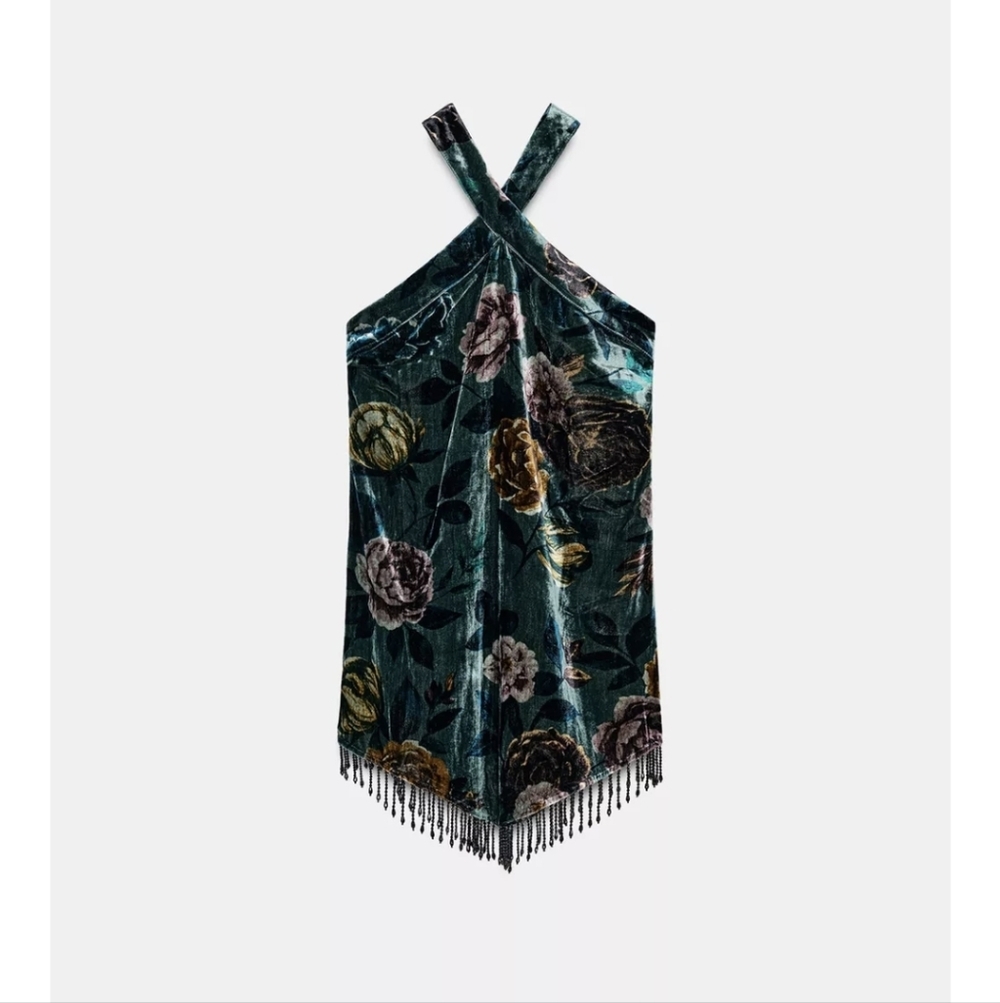 Zara FRINGED VELVET DRESS